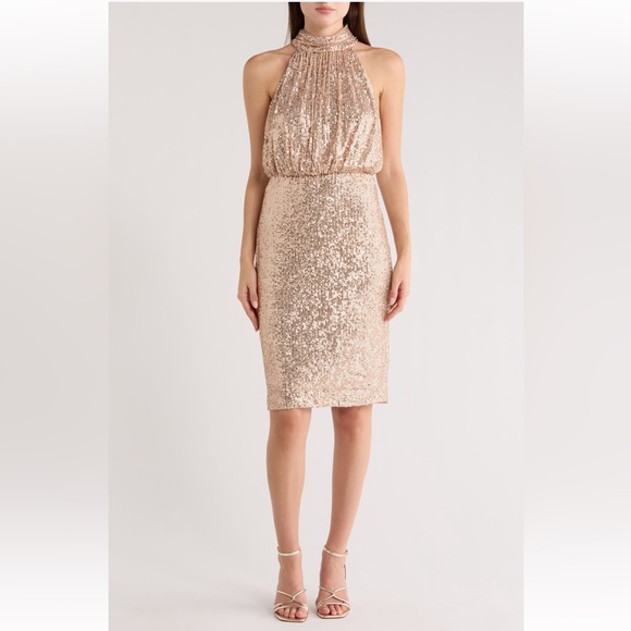 Eliza J Dresses & Skirts - Eliza J Gold Mock Neck Sleeveless
Sequin Cocktail Dress NWT